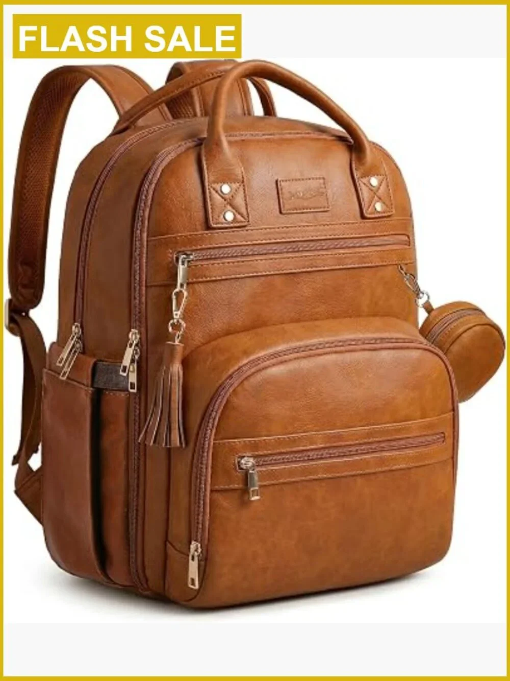 35L Vegan Leather Diaper Bag Backpack with Changing Pad - 20 Pockets, Laptop